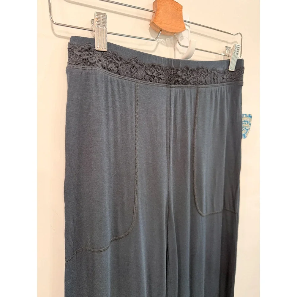 Free People Intimately Black Lace Trim‎ Wide Leg Lounge Pants XS